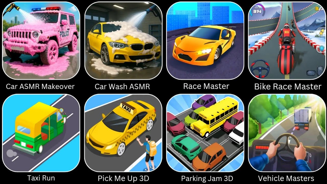 Bike Race Master, Vehicle Masters, Taxi Run, Parking Jam 3D, Race Master, Pick Me Up 3D, Car Wash...