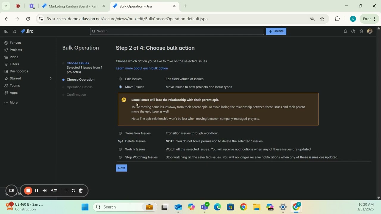 Moving Tasks Between JIRA Projects