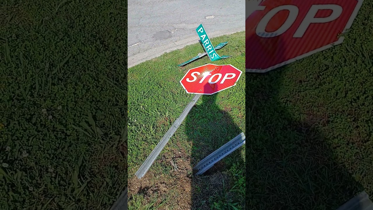 TRUCKS THAT WORK- SMASHED SIGN #truck #automobile #truckdrivers #stop #americanforce #signs #cat