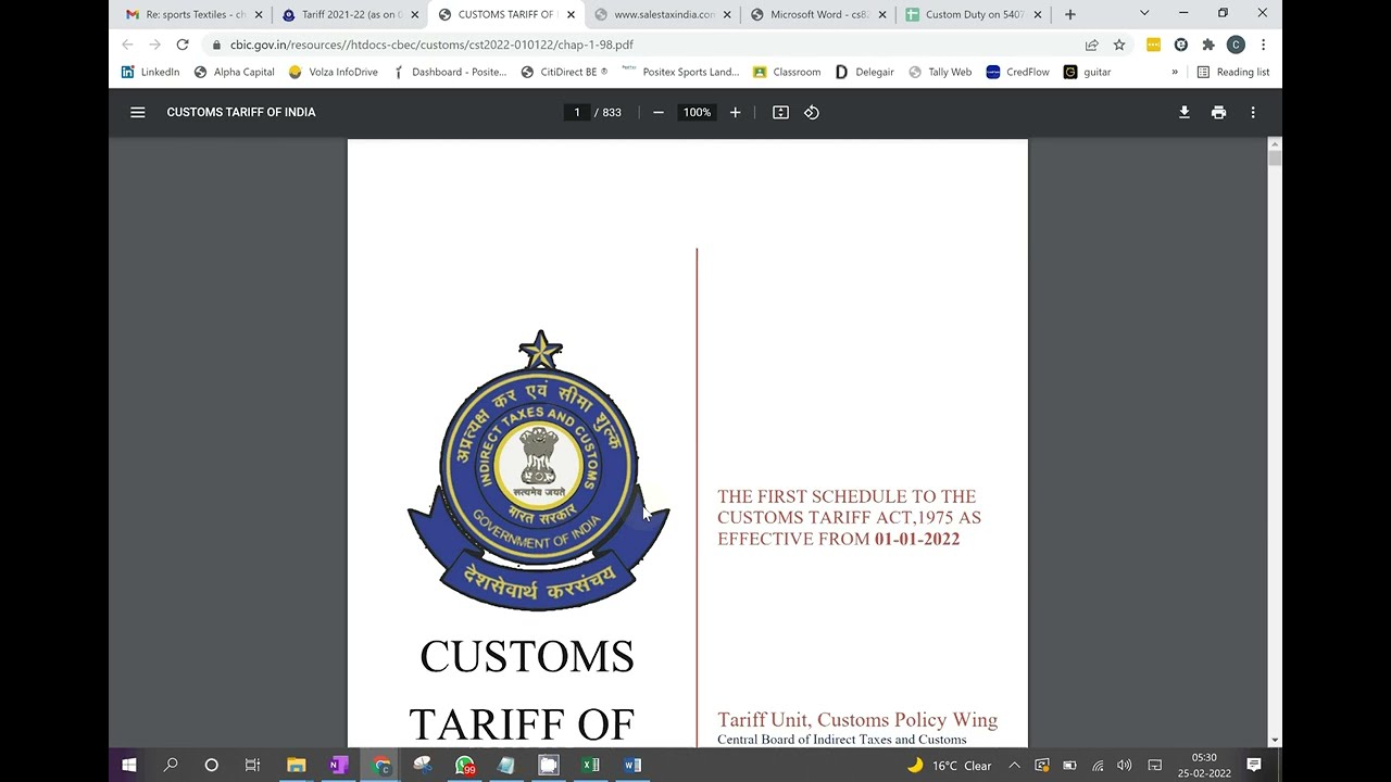 Import Duty Increase on 5407 due to Custom Notification Dt 2.2.2022