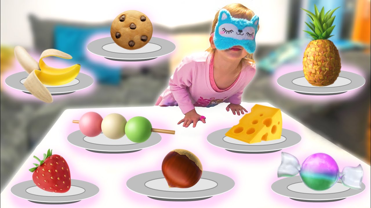 Essen erraten Challenge mit verbundenen Augen 🍬🍌🍪🍡