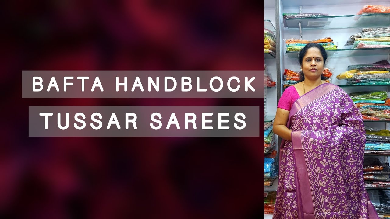 BAFTA HANDBLOCK TUSSAR SAREES WITH CONTRAST BORDER AND BLOUSE