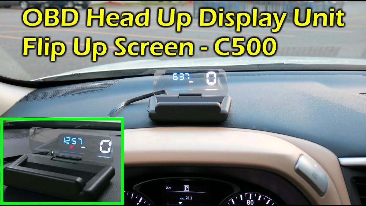 C500 OBDII HUD Head Up Display w Flip Up Screen - Speed, RPM, Fuel, Clock