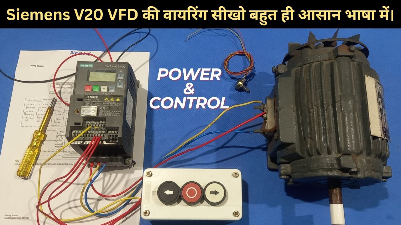 Siemens V20 VFD Power & Control Wiring Explained in Hindi | Complete Guide for Beginners