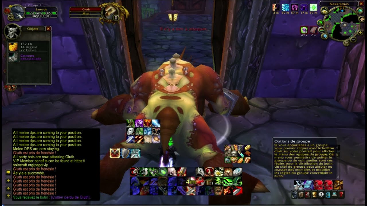 WoW Solocraft Naxxramas - Gluth kill No-VIP Horde Side