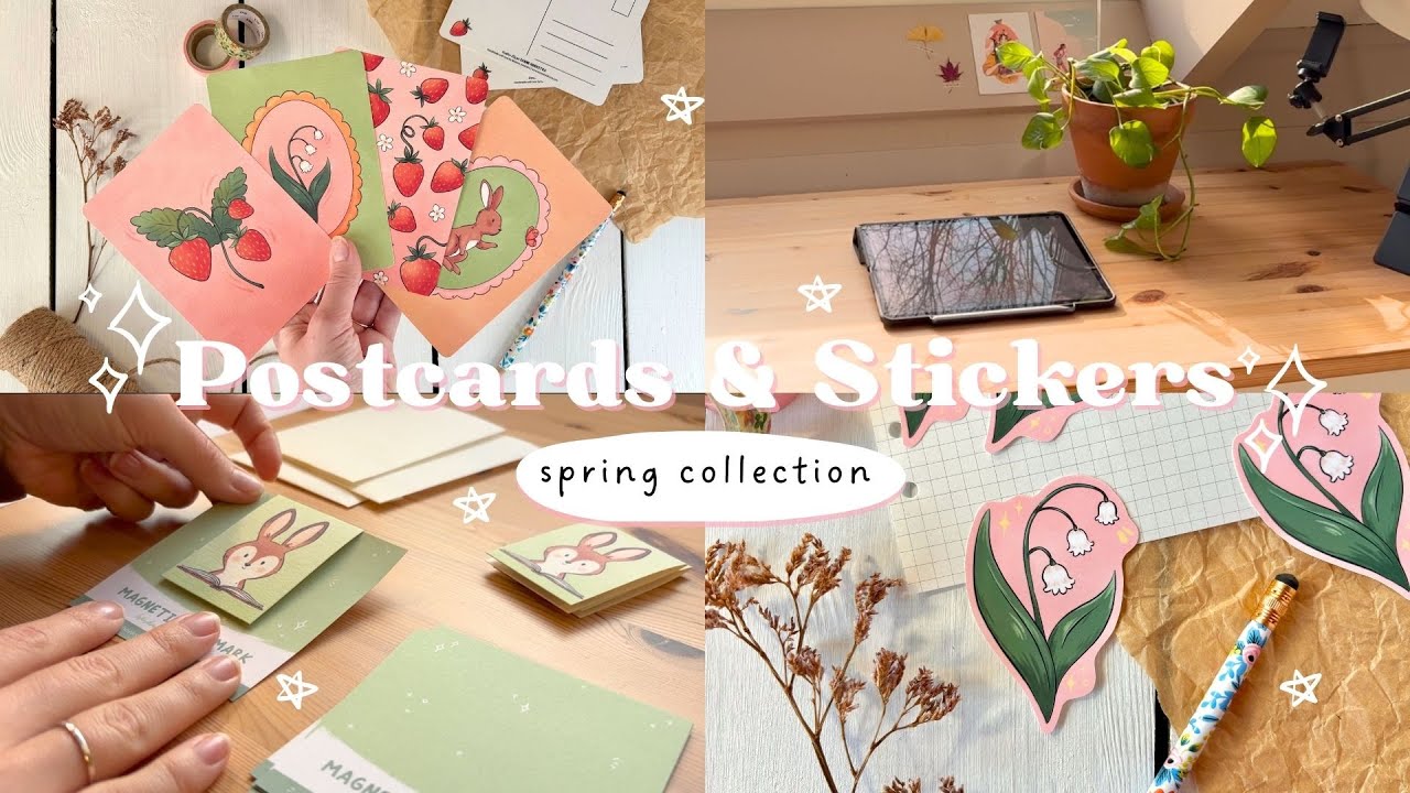 How I make Postcards and Stickers 🍓 Spring Shop Update