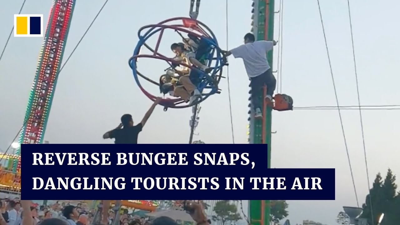 Reverse bungee ride snaps, leaving tourists dangling in the air in China
