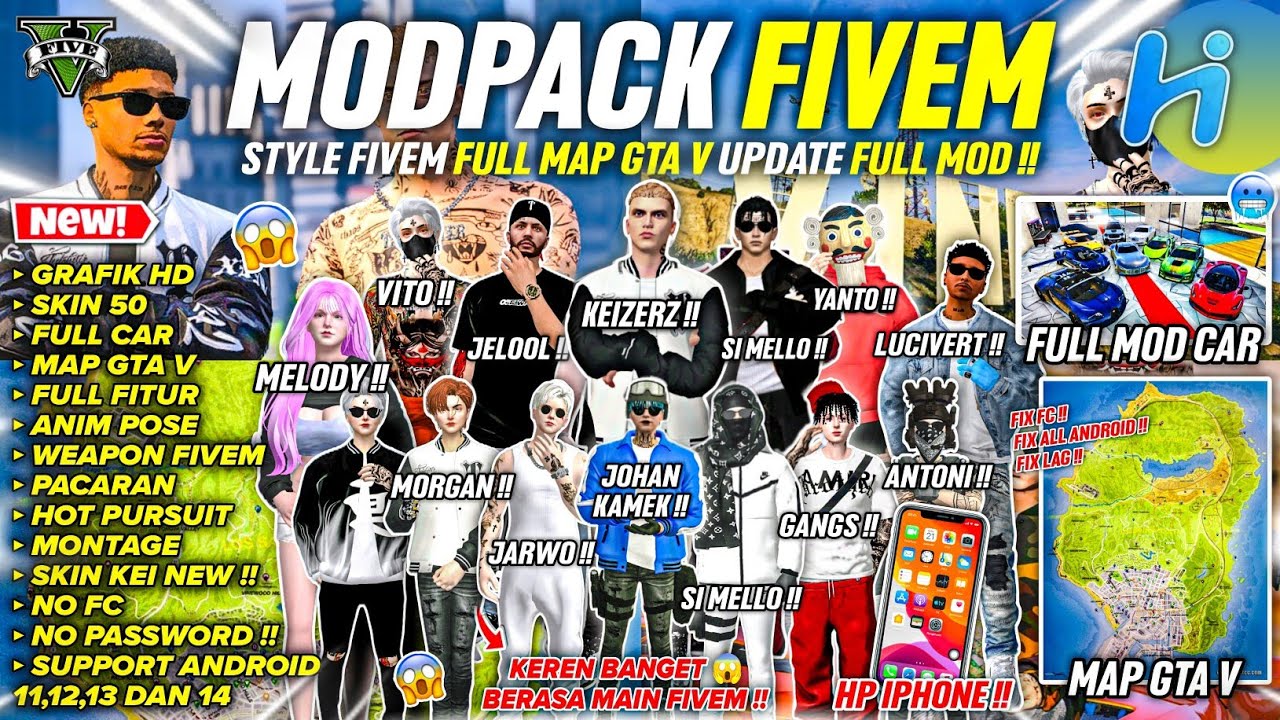 SHARE‼️GTA SA STYLE FIVEM FULL MAP GTA V UPDATE NO FC MIX JDM AND FULL MOD 🥶😱 - SUPPORT SEMUA HP !!