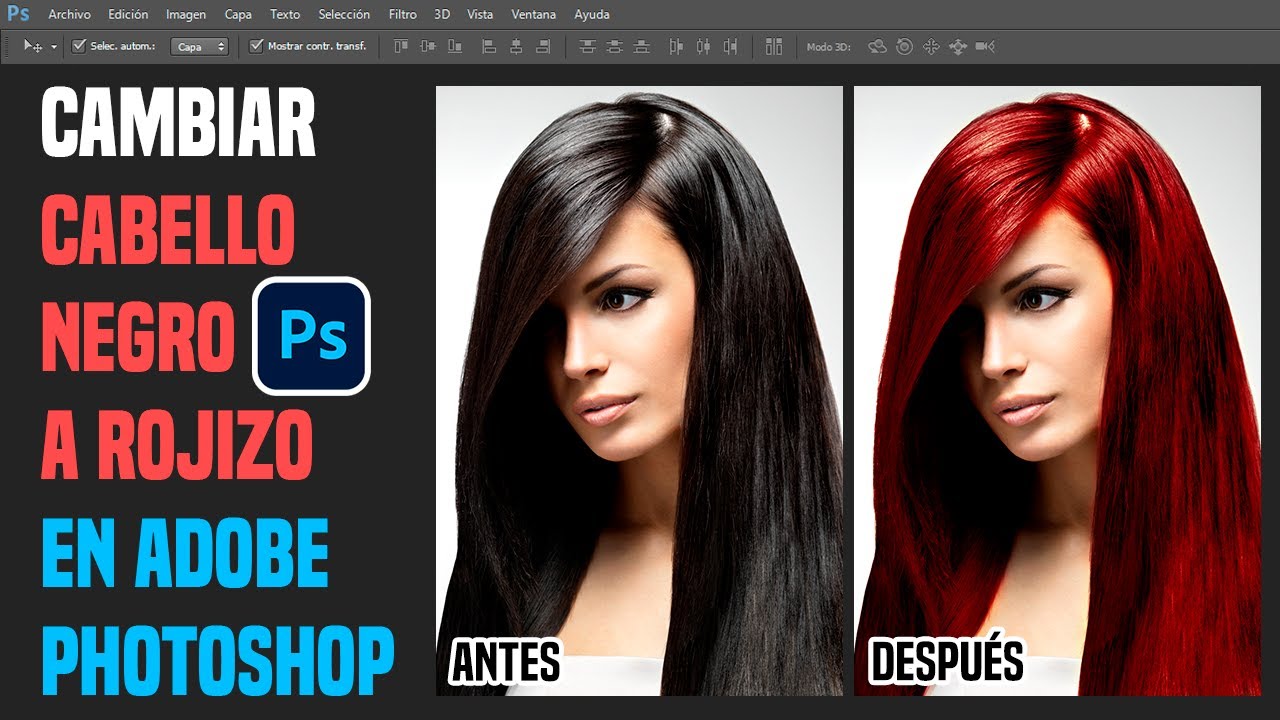 Cambiar Cabello Negro a Rojizo en Photoshop.