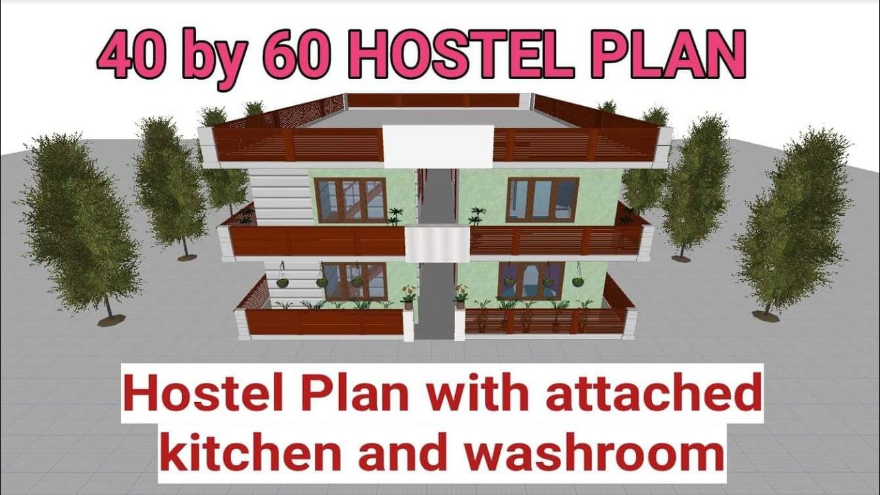 40 by 60 feet hostel 3D plan,40 बाई 60 फीट हास्टल प्लान।