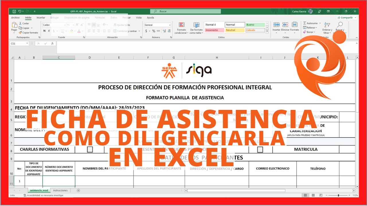 💪 Como diligenciar el formato de Excel Registro de Asistencia Sena 2023