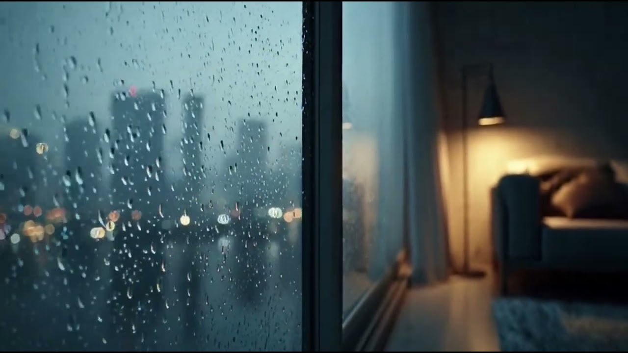 Rainy City Window Ambience  Cozy Evening Apartment | Soft Rain Sounds