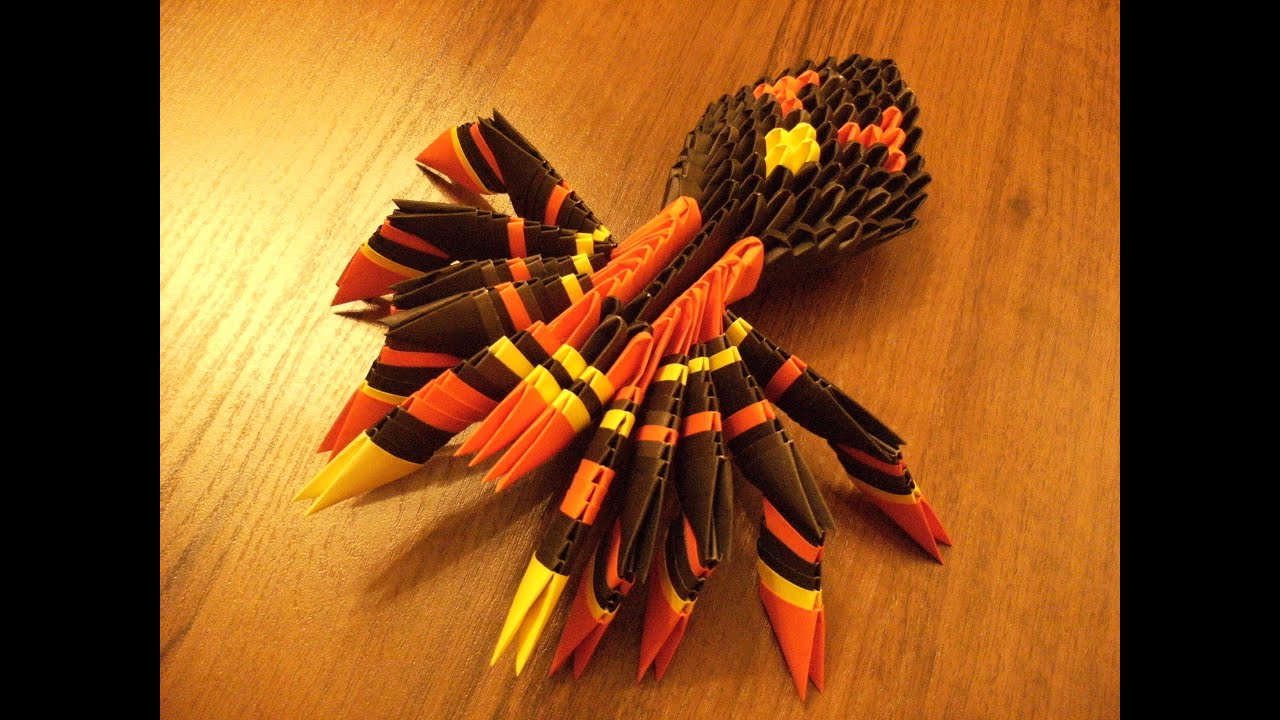 3D origami -  scary SPIDER - PAJĄK - how to make instructions