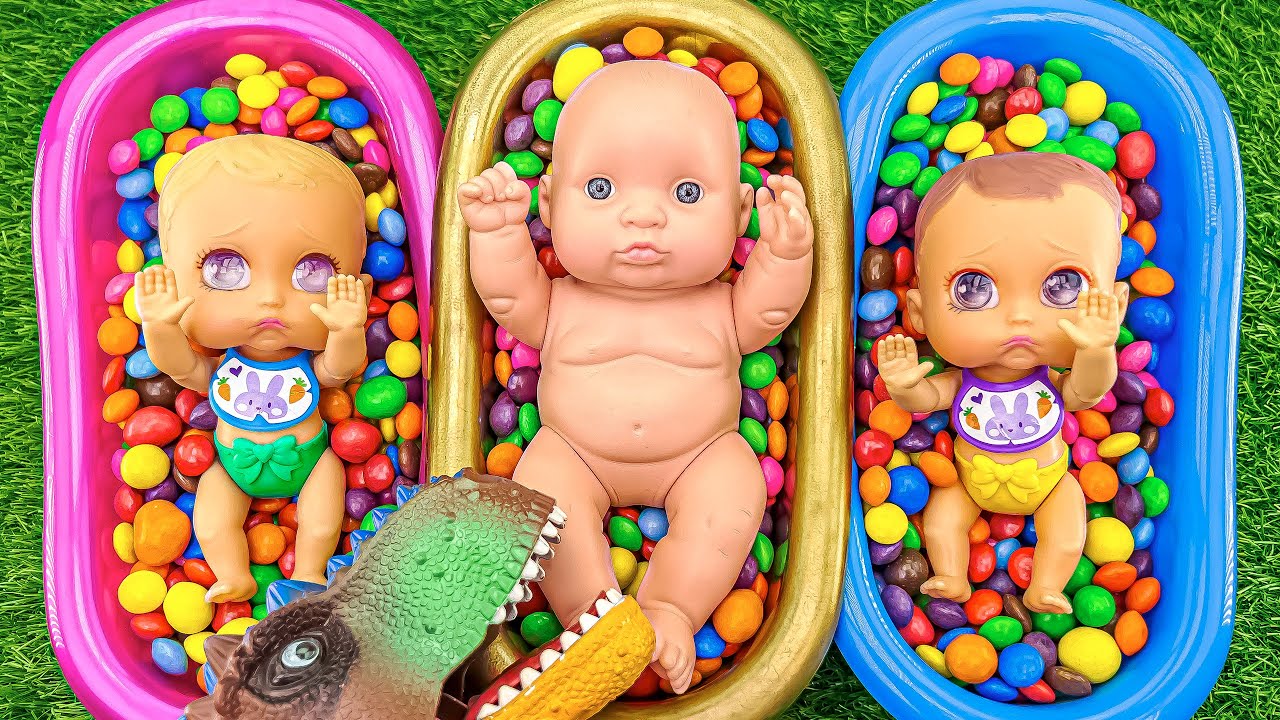 Rainbow Satisfying Video l ASMR Mixing Candy & Yummy Skittles in Three Bathtubs with M&M's Slime
