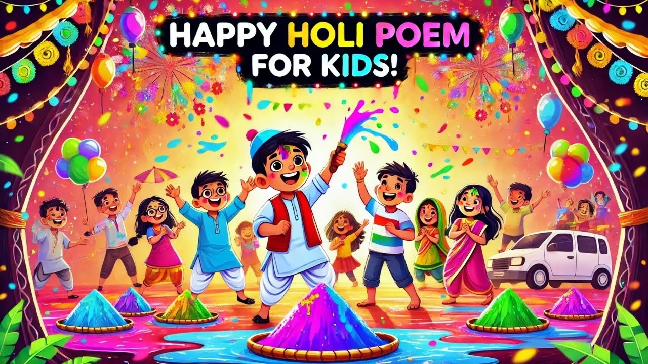 🌈🎉 Fun Holi Poem for Kids | Happy Holi 2025 | Festival of Colors 🎨💦