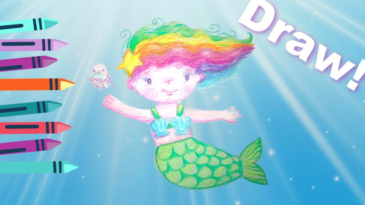Draw Cute Rainbow Mermaid with Colored Pencils for Kids! #drawing #mermaid #drawingforkids