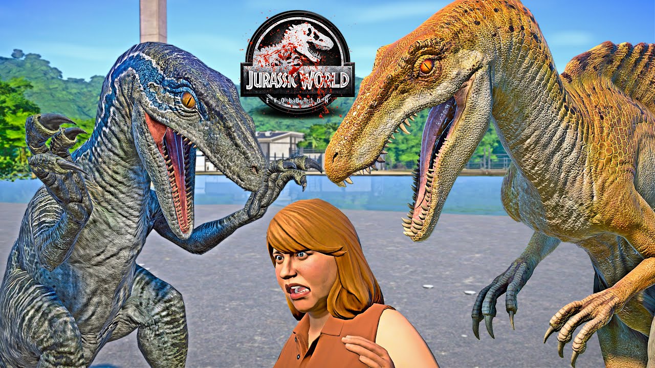 Spinoraptor vs Grim Baryonyx, Blue Velociraptor Dinosaurs Fight & Escape 🌍 JURASSIC WORLD EVOLUTION