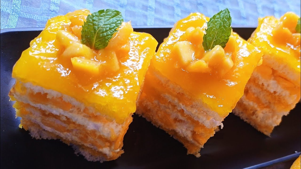 Mango Glaze Pastry | Instant Bread Mango Pastry | Eggless, No Bake, No Gelatin Recipe