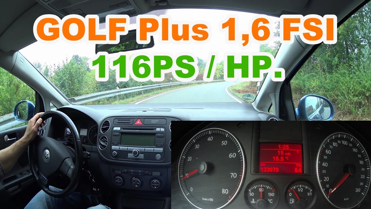 VW GOLF Plus 1,6FSI 85kW 116Ps / Hp. On German Autobahn. Top Speed. H&ouml;hstgeschwindigkeit тест драйв.