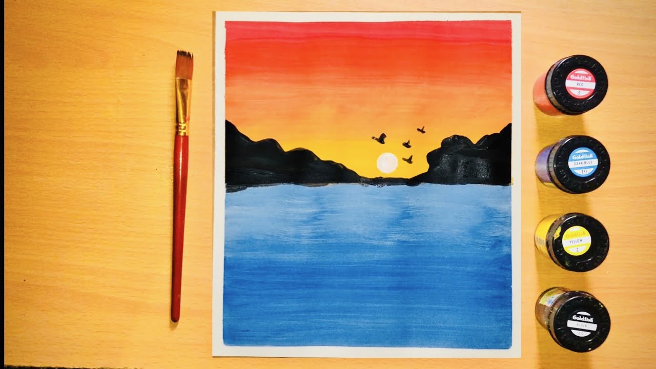 Sunset painting | poster colors painting tutorials for beginners| acrylic painting ideas