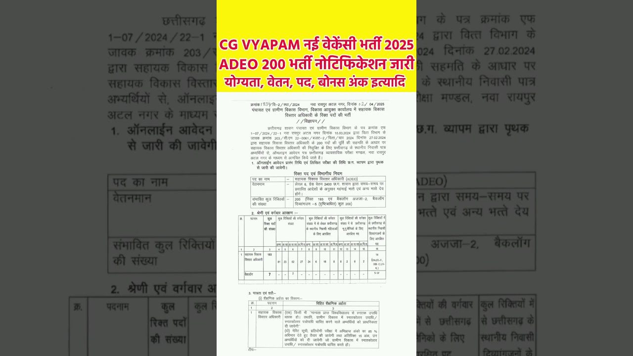 cg adeo बोनस अंक इतना मिलेगा cg vyapam adeo vacancy 2025|adeo qualification salary|adeo form fill up