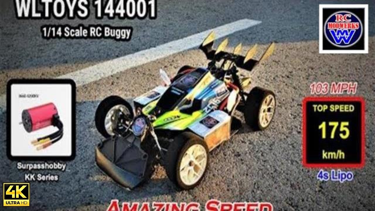 🎦 V#71 Cheap Brushless Setup : 175 km/h (108.74 MPH) ... Wltoys 144001 Green with 4s Lipo Batteries