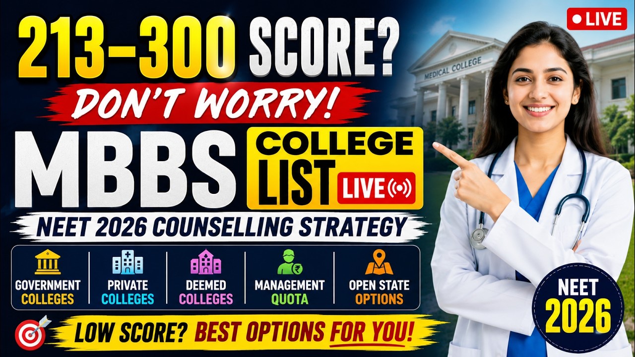213&ndash;300 Score? Don't Worry! MBBS College List LIVE | NEET 2026 Counselling Strategy