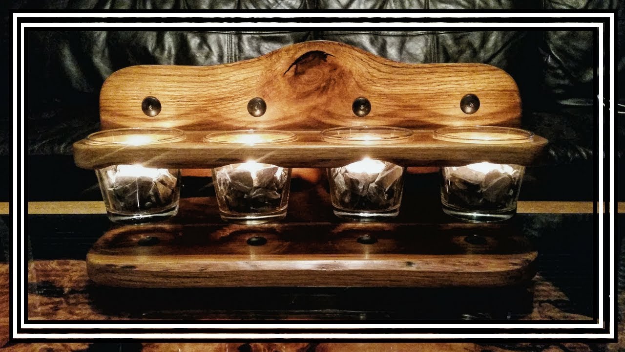 Live Edge Oak, Glass & Slate Chip Candle Holder Gift........... DSNERV