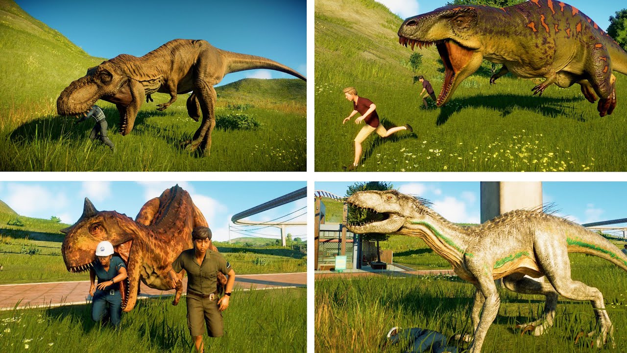ALL CARNIVOROUS DINOSAURS BREAK OUT AND ATTACK PEOPLE | Jurassic World Evolution 2