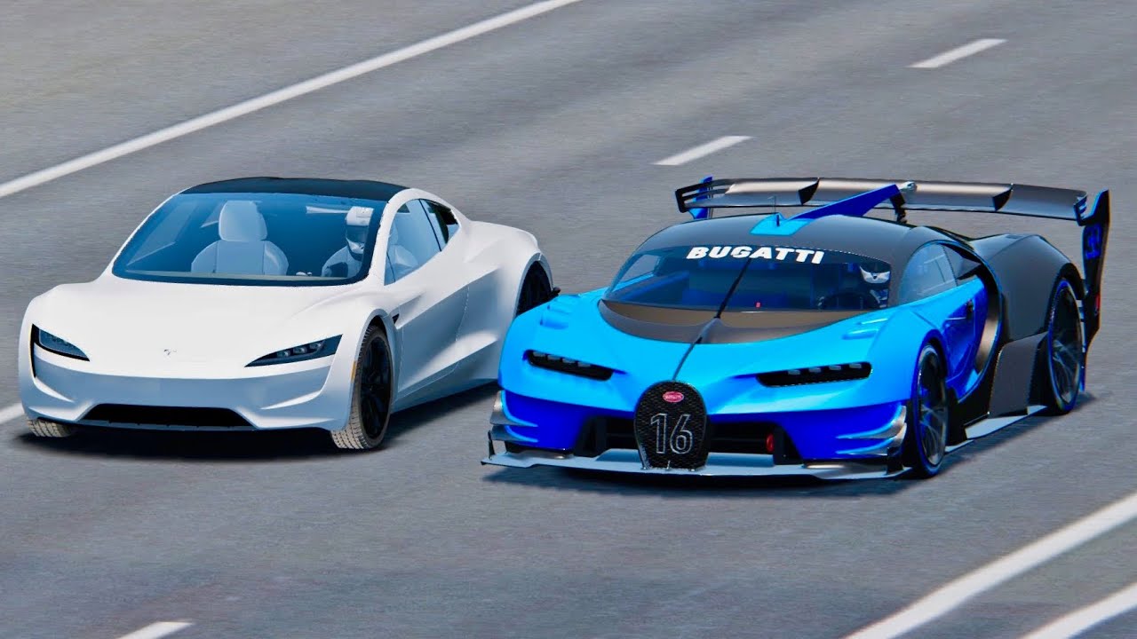 Tesla Roadster vs Bugatti Vision Gran Turismo - Drag Race