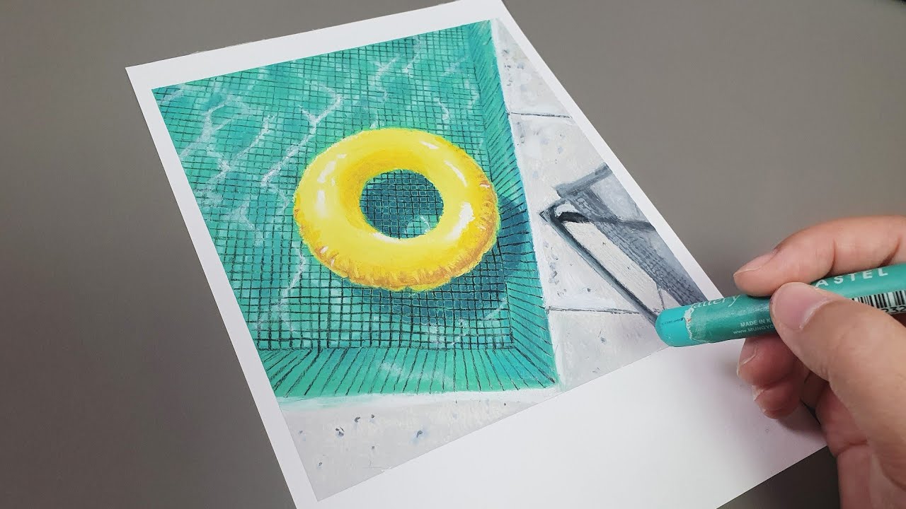 오일파스텔로 수영장 그리기2/Drawing a swimming pool with an oil pastel
