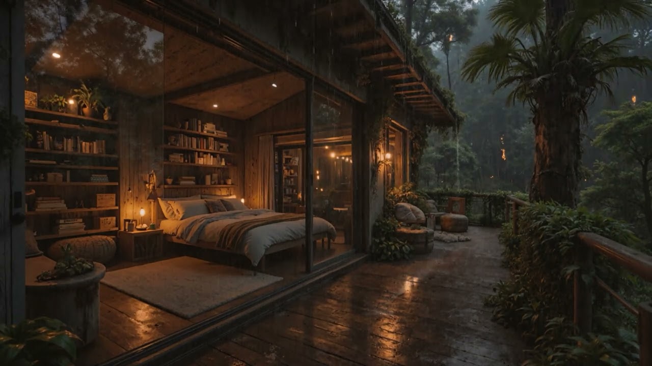 Midnight Forest Rain Embracing a Cozy Night Cabin 🌧️🌲 | Soothing Sleep Ambience