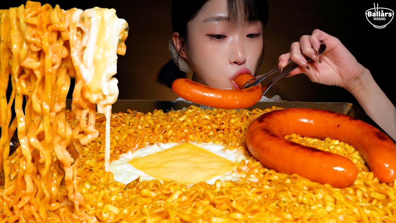 Mukbang:) 8 bags of Carbonara Buldak Noodles with Cream and Cheese Mukbang ☆ Big Bites :: ASMR  ☆