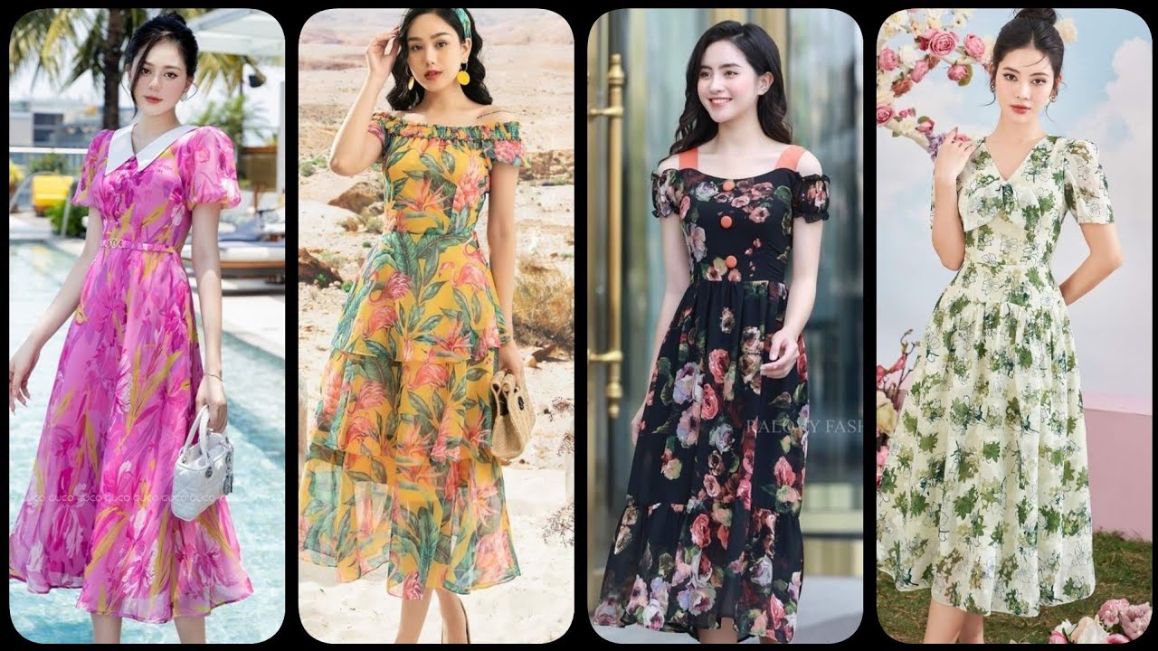 Very Pretty & Stunning Printed Midi Skater /Evening Gown Dresses