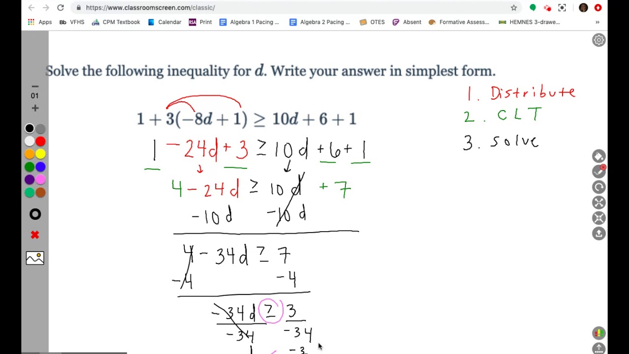 DELTA MATH: Algebra 1 Linear Inequalities (Level 2)
