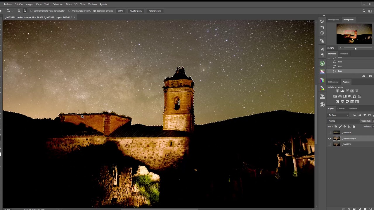 Fusión de cielo y tierra para Nocturnas con SOLO 2 CAPAS con Photoshop