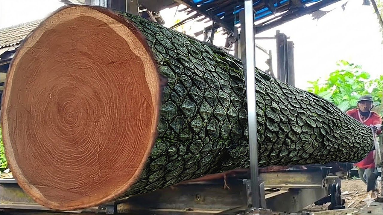 🌲Wow!! Giant Mahogany Log Turned from Log to 3X45cm Planks🌲