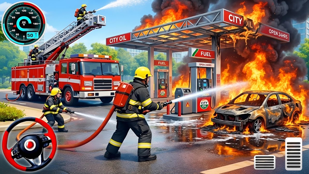 Симулятор спасения на пожарной машине в городе - 911, США, аварийная служба, вождение пожарной ма...