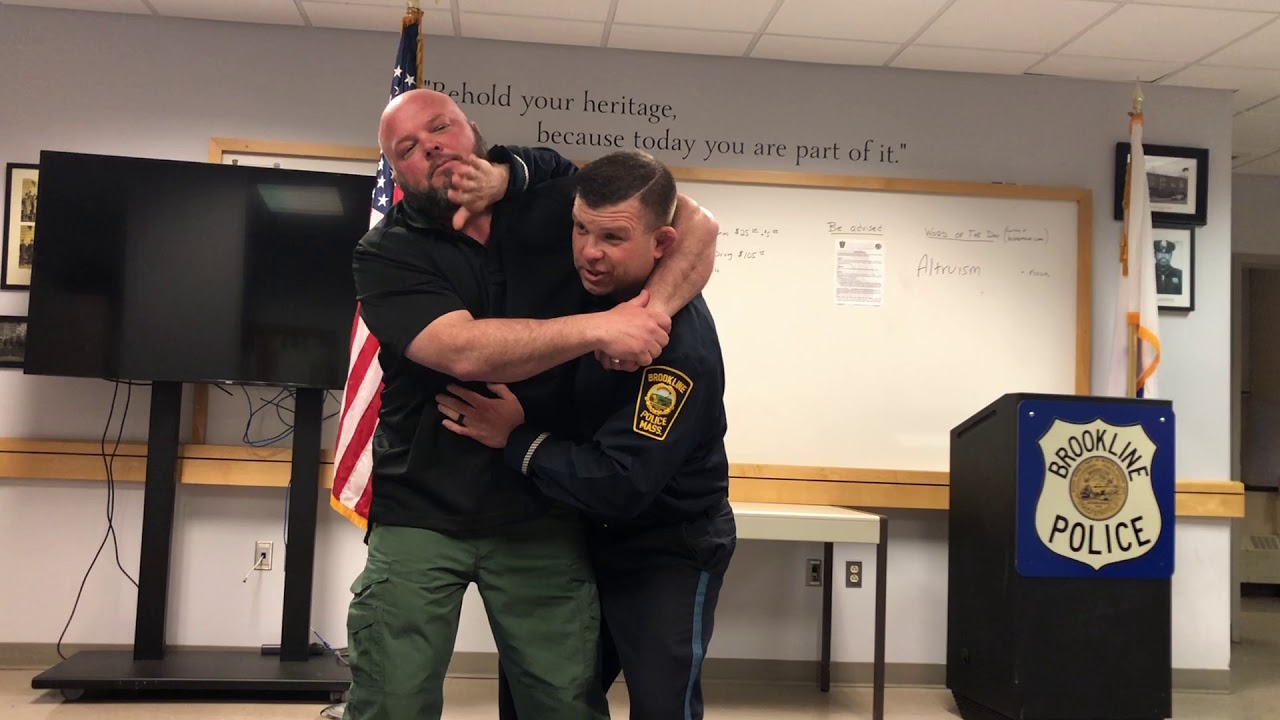 Brookline officers demonstrate how to de-escalate a physical situation