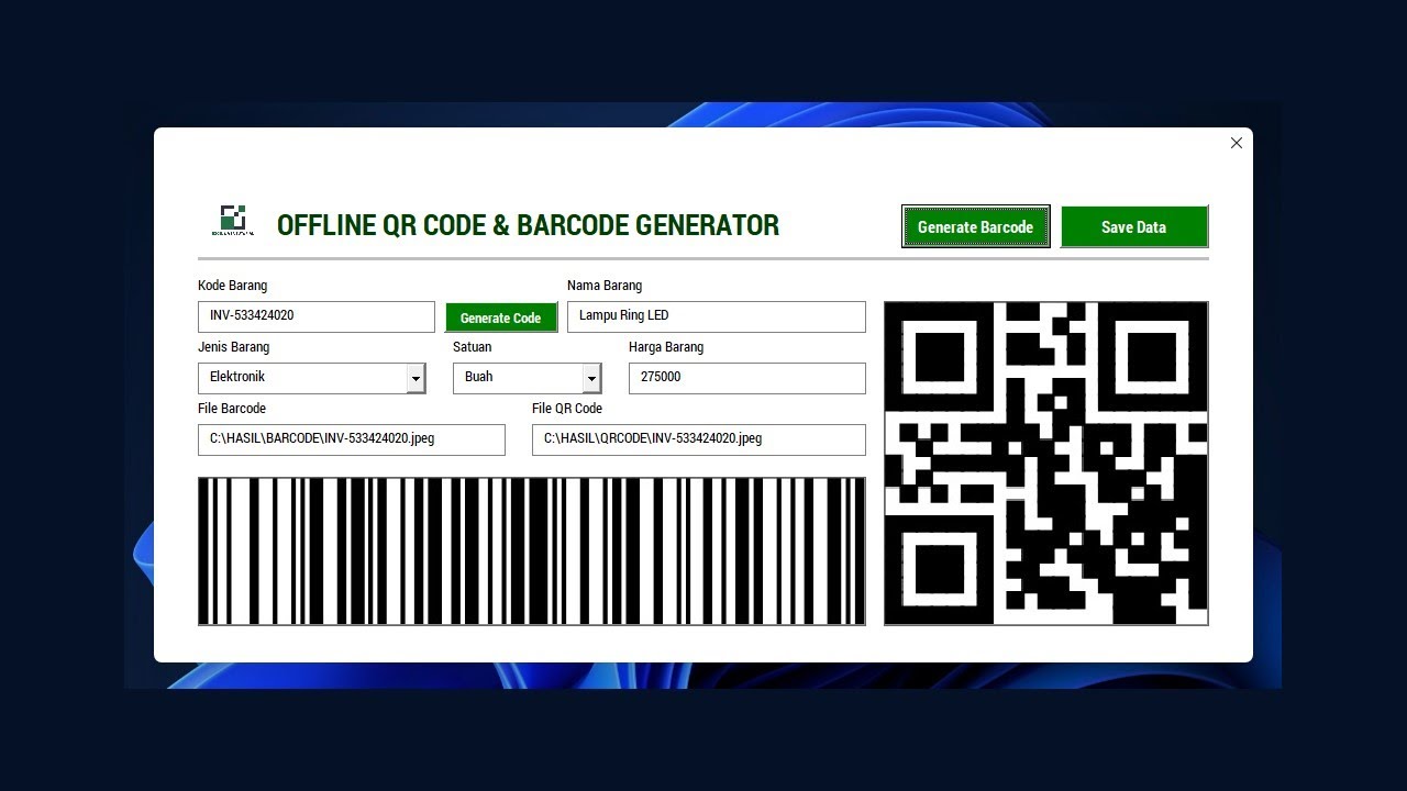 (OFFLINE)  QR CODE & BARCODE GENERATOR - NO INTERNET CONECTION