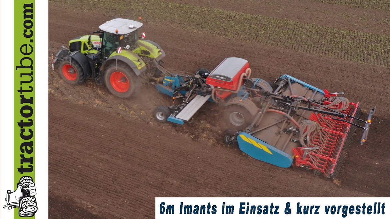 Tiefe Bodenbearbeitung und Aussaat mit 6 m breiter Imants Spatenmaschine in einer Überfahrt