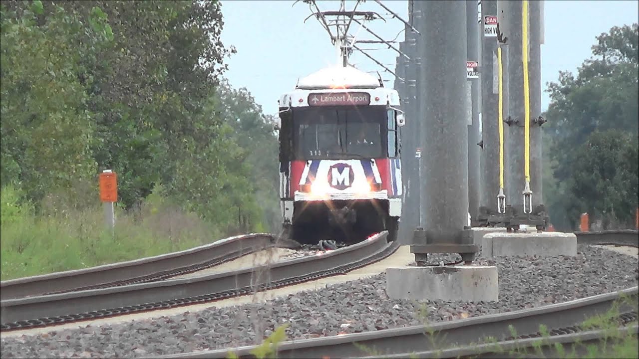 St. Louis Metrolink:  Red Line Trains at the Metro Bike Link Path 9-6-14