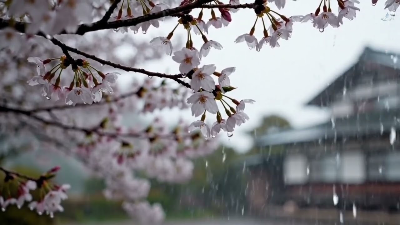 Japanese Sakura Rain & Zen Music for Deep Relaxation 🌸 Calm Cherry Blossom Rain Sounds