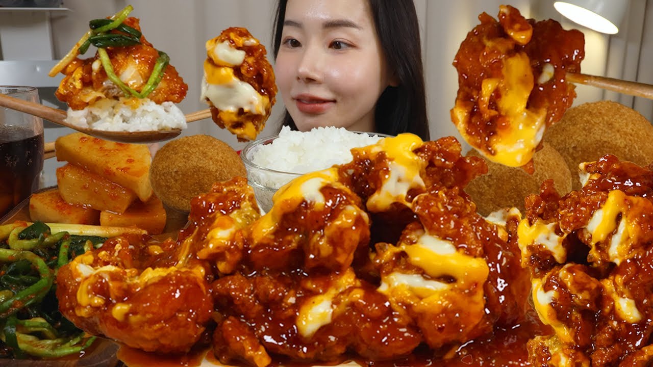 꾸덕 바삭한 맘스터치 핫치즈싸이순살 먹방 치밥 파김치 석박지✨ 랜치소스 푹푹 찍어 먹기! Spicy Cheese Chicken Mukbang ASMR 치킨 먹방