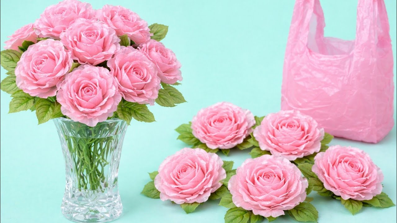 how to make flower from shopping bags