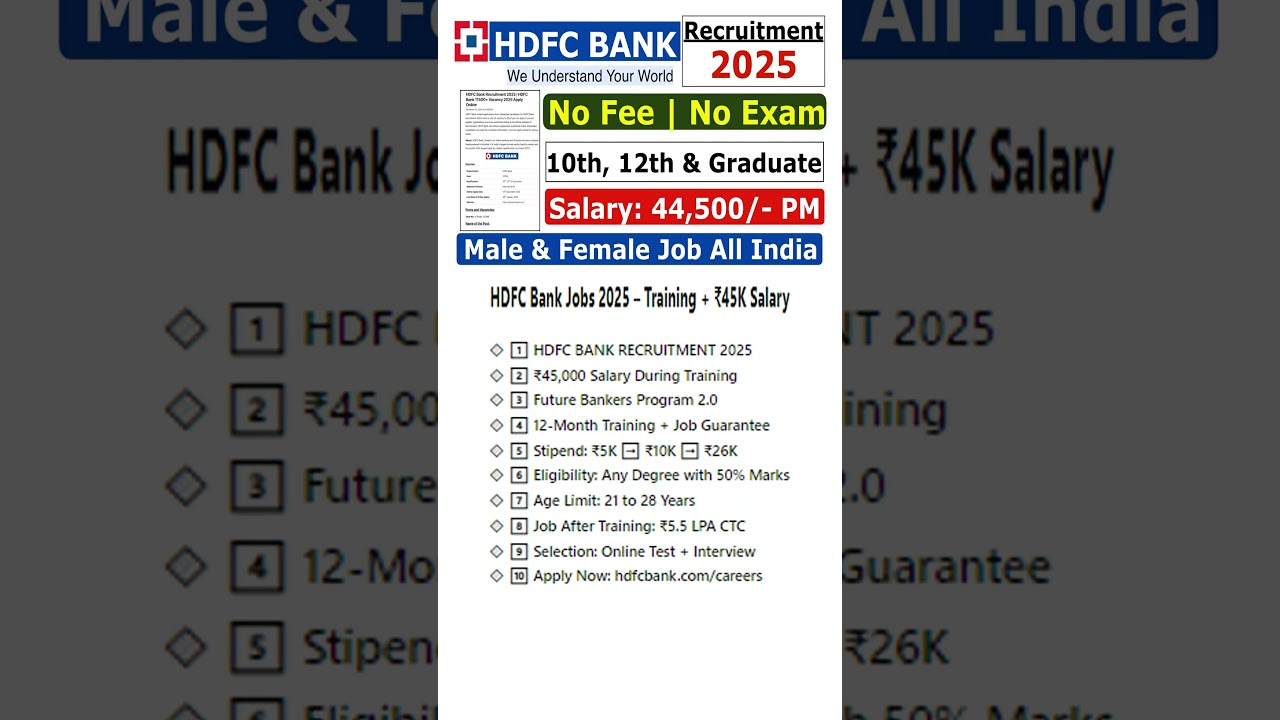 HDFC Bank Jobs 2025 &ndash; Training + ₹45K Salary