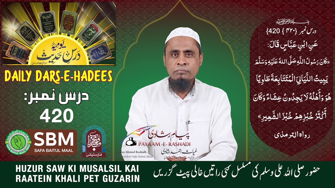420, Huzur SAW ki Musalsil kai Raatein Khali pet Guzarin (Daily Dars-e-Hadees Lesson No. 420)
