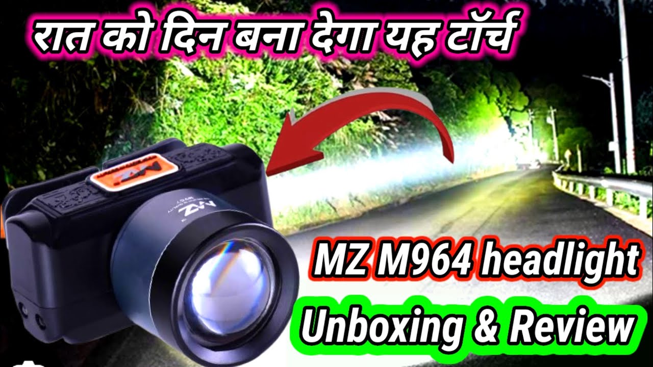 MZ M964 Headlight Unboxing & Review/MZ Powerfull Torch 1km Long Renge /MZ Zooming Torch#mzmetaltorch