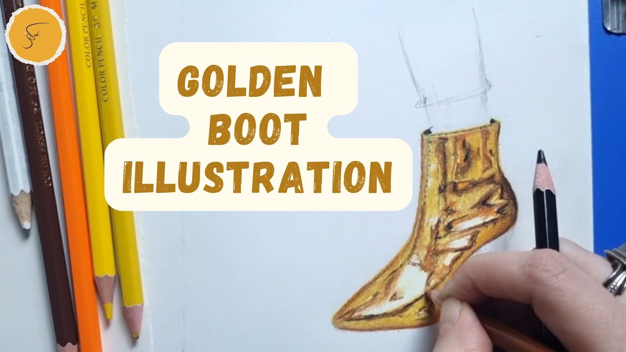 ✨ Golden Ankle Boot Fashion Illustration | Marker & Colored Pencil| Ilustración de Moda:Botín Dorado