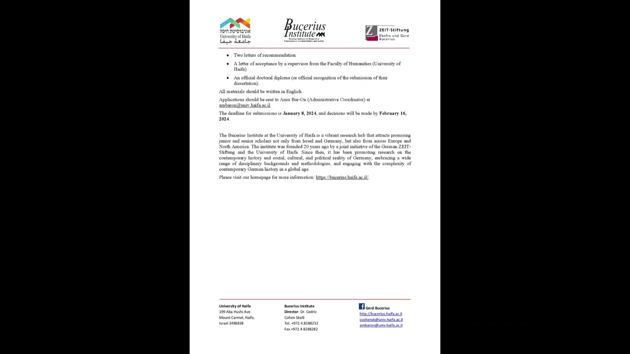 CALL FOR APPLICATION: Manfred Lahnstein Post-Doc-Fellowship, 2024-2025.